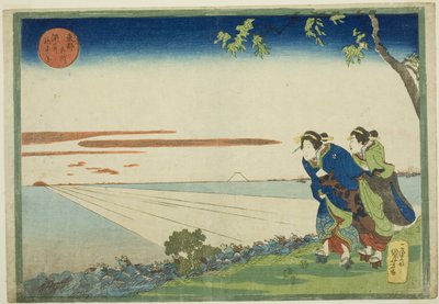 Auringonnousu uudenvuodenpäivänä Susakissa (Susaki hatsu hinode no zu), sarjasta "Itäisen pääkaupungin kuuluisat paikat (Toto meisho)". tekijältä Utagawa Kuniyoshi