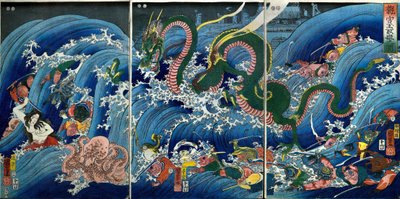 Tamatori-hime Pyhän jalokiven varastaminen lohikäärmepalatsista (Ryūgu Tamatori-hime no zu) tekijältä Utagawa Kuniyoshi