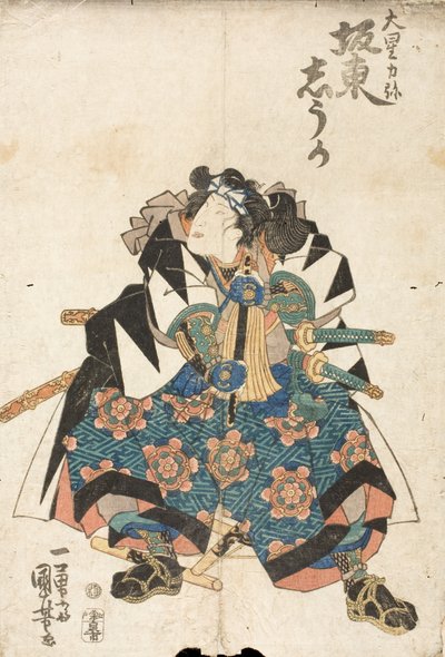 Näyttelijä Bandō Shūka Ōboshi Rikiyan roolissa näytelmässä Kanadehon Chūshingura tekijältä Utagawa Kuniyoshi