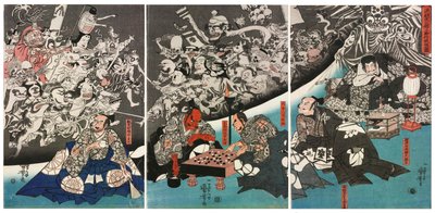 Maan hämähäkki luo hirviöitä Lord Minamoto Yorimitsun kartanossa, 1843. tekijältä Utagawa Kuniyoshi