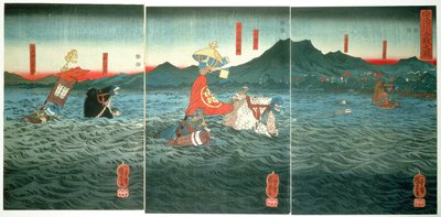 Kilpailevat kenraalit hyökkäämässä Ujigawaa vastaan, 1849 tekijältä Utagawa Kuniyoshi