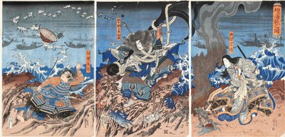Te rangaistus t ef Dan-no back Dannoura viivakaavio, 1844. tekijältä Utagawa Kuniyoshi