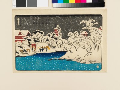 Näkymä lumeen Benten HIllillä, Kinryūzan-temppeli tekijältä Utagawa Kuniyoshi