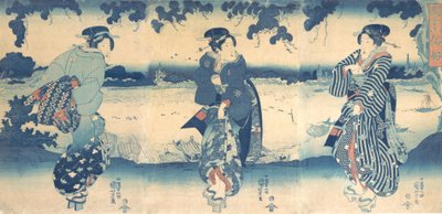 Naiset lähellä jokea, n. 1850. tekijältä Utagawa Kuniyoshi