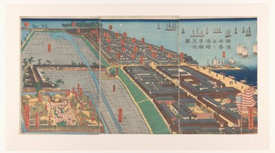 Yleiskatsaus Honchon alueeseen ja Miyozaki-kortteliin Yokohamassa tekijältä Utagawa Sadahide