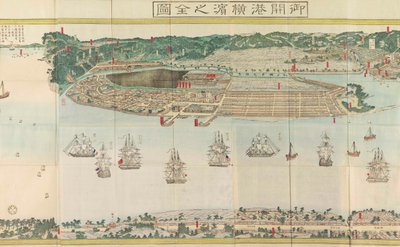 Panoraamanäkymä Yokohamaan, noin 1860. tekijältä Utagawa Sadahide