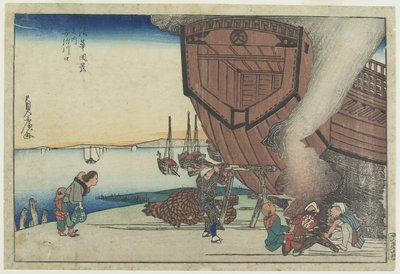 Aji-joen suulla, 1800-luku (värillinen puupainatus) tekijältä Utagawa Sadahiro