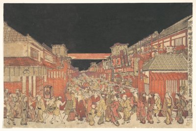 Kuva Kaomise-teatteriesityksestä Sakaichōssa ja Fukiyachōssa tekijältä Utagawa Toyoharu