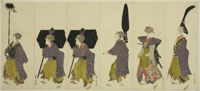 Parodia daimyokulkueesta tekijältä Utagawa Toyohiro