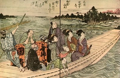Ihmiset matkustavat veneessä, 1804, 1924. tekijältä Utagawa Toyohiro