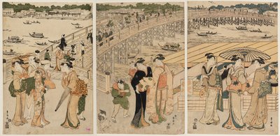 Ryōgokun silta hahmoilla etualalla tekijältä Utagawa Toyohiro