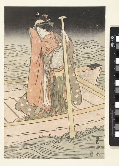 Nuori nainen veneessä tekijältä Utagawa Toyokuni (I)