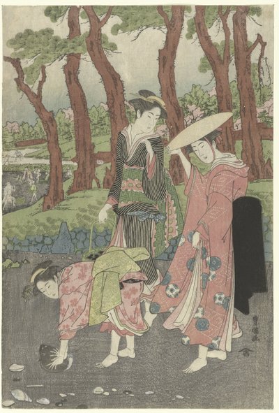 Kerää kaloja ja simpukoita laskuveden aikaan. tekijältä Utagawa Toyokuni (I)