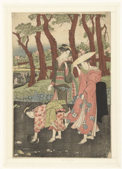 Kalojen ja simpukoiden kerääminen laskuveden aikaan tekijältä Utagawa Toyokuni (I)