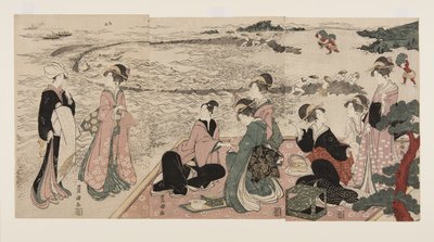 Piknik meren rannalla (värillinen puupainatus) tekijältä Utagawa Toyokuni