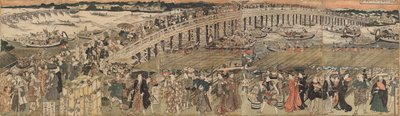 Viilentymässä Ryōgoku-sillalla Edossa, pentaptyykki tekijältä Utagawa Toyokuni