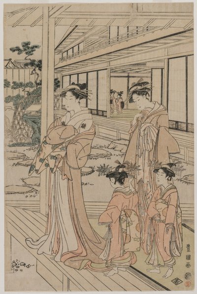 Kurtisaani seisoo verannalla, 1790-luvun alku. tekijältä Utagawa Toyokuni