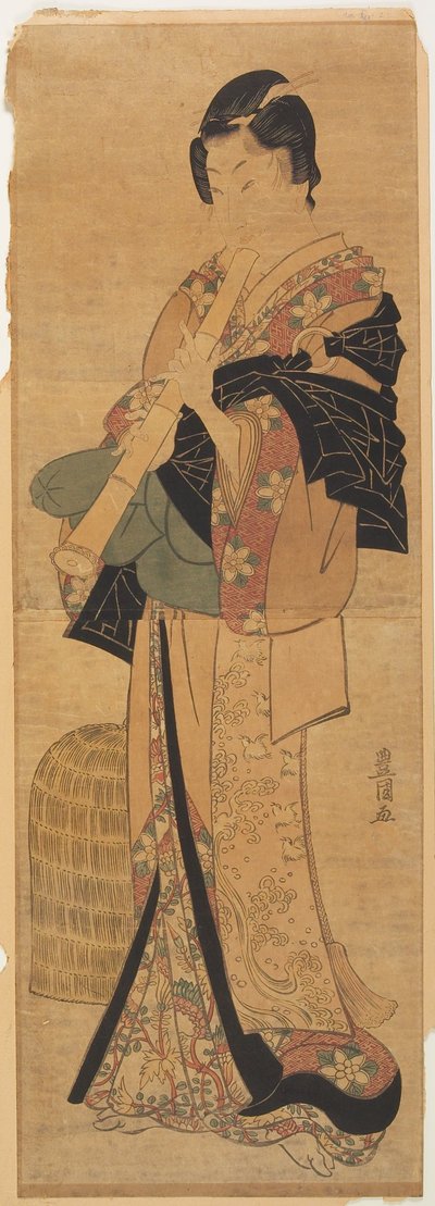 Wakashu verkleidet als bettelnder Priester, der Flöte spielt tekijältä Utagawa Toyokuni