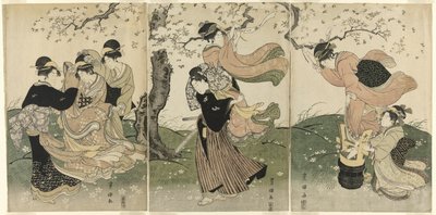 Tuulinen päivä kirsikkapuiden alla tekijältä Utagawa Toyokuni I