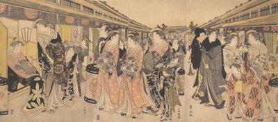 Kurtisaanit kävelemässä Nakanocholla Yoshiwarassa, n. 1795. tekijältä Utagawa Toyokuni I