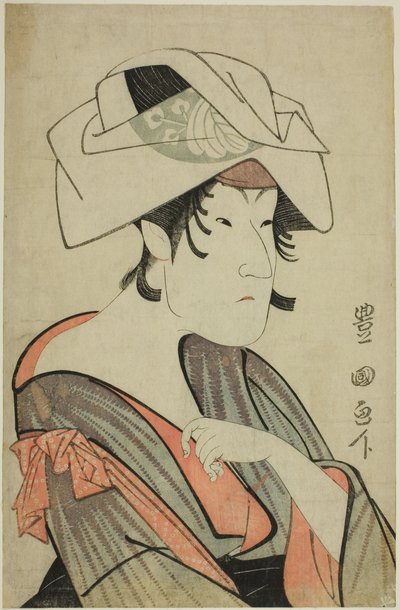 Nakayama Tomisaburo. Pukeutunut naiseksi, jolla on pyyhe päässään tekijältä Utagawa Toyokuni I