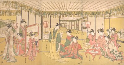 Uudenvuodenjuhla suuressa kartanossa, n. 1791. tekijältä Utagawa Toyokuni I