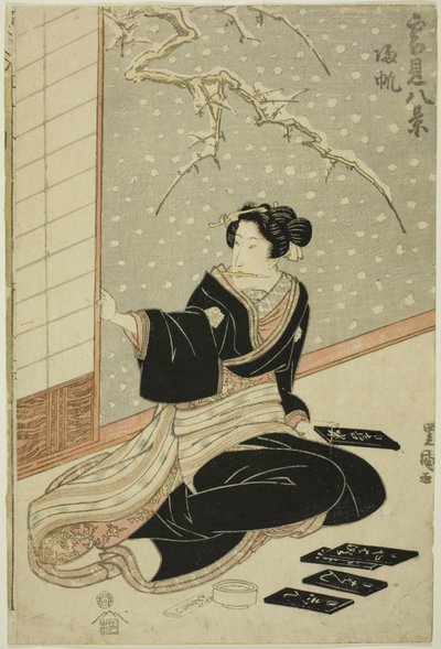 Returning Sails (Kihan), sarjasta "Kahdeksan näkymää lumisista maisemista (Yukimi hakkei)". tekijältä Utagawa Toyokuni I