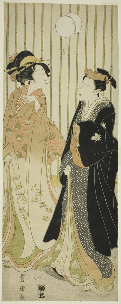 Näyttelijä Segawa Kikunojo ja palloa potkiva nuori nainen tekijältä Utagawa Toyokuni I