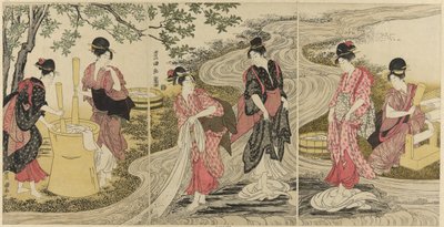 Pyykinpesu virrassa tekijältä Utagawa Toyokuni I