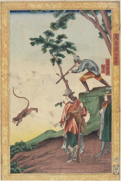 Metsästyskohtaus, tammikuu 1861 tekijältä Utagawa Yoshiiku