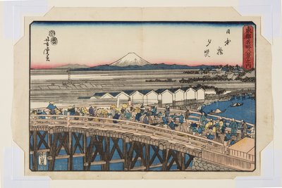 Nihonbashi: Auringonlasku (Nihonbashi seki sh?) tekijältä Utagawa Yoshitora