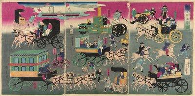 Vehicles als carrers de Tòquio (Tokyo orai kuruma zukushi) finlandès tekijältä Utagawa Yoshitora