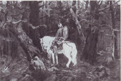 В раздумье  (Витязь на коне въезжает в дремучий бор) tekijältä V.Vasnetsov