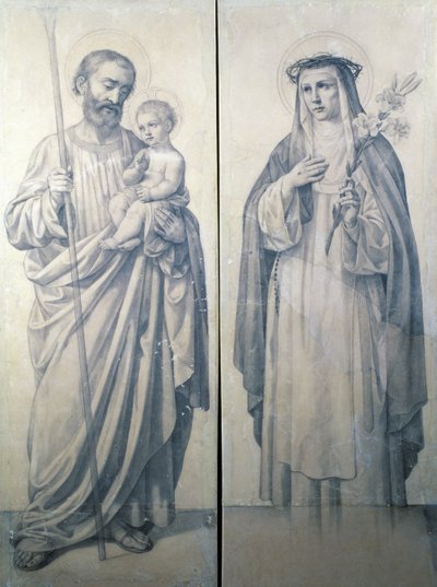 Valmisteleva piirustus Pyhästä Katariinasta Sienasta ja Pyhästä Kristoferista tekijältä V. de Matteis