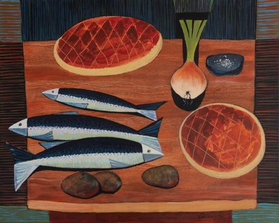 Stilllife With Bread and Fish, 2020 (akryyli kankaalle) tekijältä Vadym Vaskovsky