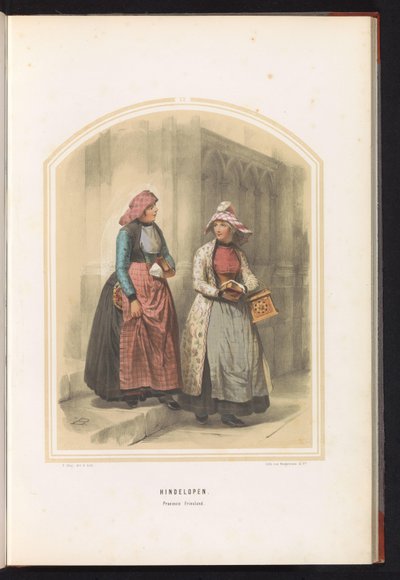 Hindeloopenin perinteinen puku Frieslandissa, 1857 Este. Frieslandin maakunta / II (otsikko esineessä) tekijältä Valentijn Bing
