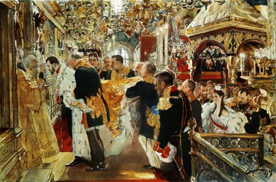 Valentin Serov kruunasi Venäjän keisari (tsaari) Nikolai II:n vuonna 1894 (19. tammikuuta tekijältä Valentin Aleksandrovich Serov