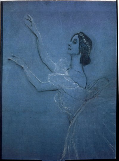 Balerina Anna Pavlova (1882-1931) Frederic Chopinin (1810-1849) baletissa "Sylphides" (yksityiskohta). Valentin Aleksandrovich Serovin (1865-1911) teos, tempera ja liitu kankaalle tekijältä Valentin Aleksandrovich Serov
