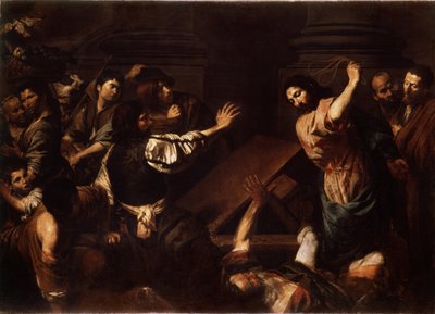 "Kristus ajaa rahanlainaajat temppelistä" (Kristus ajaa rahanlainaajat temppelistä) Valentin de Boulognen (1591-1632) maalaus 1620-1625 Mitat 192x266,5 cm Eremitaaši, Pietari tekijältä Valentin de Boulogne