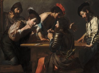 Sotilaat pelikortit ja noppa huijaukset, c. 16181620. tekijältä Valentin de Boulogne
