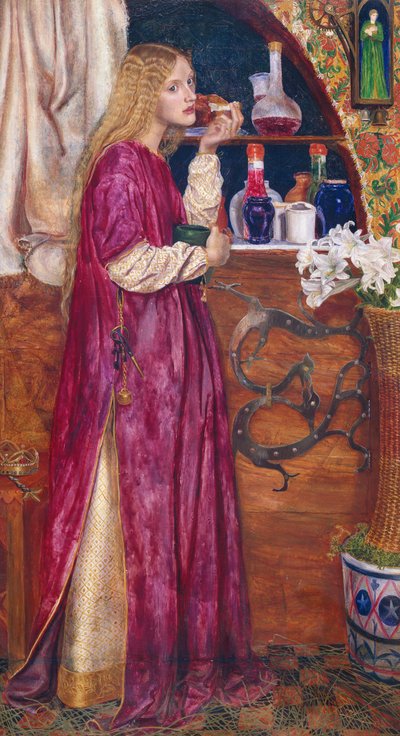 Kuningatar oli salissa, söi leipää ja hunajaa (öljy paneelissa) tekijältä Valentine Cameron Prinsep