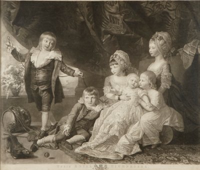 Prinsessa Augusta, prinsessa Elizabeth, prinssi Ernest, prinssi Augustus, prinssi Adolphus ja prinsessa Mary tekijältä Valentine Green