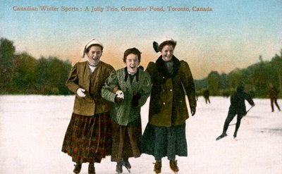 Kanadan talviurheilu: Jolly Trio, Grenadier Pond, Toronto, Kanada, 1900-luku. tekijältä Valentine and Sons Publishing Co