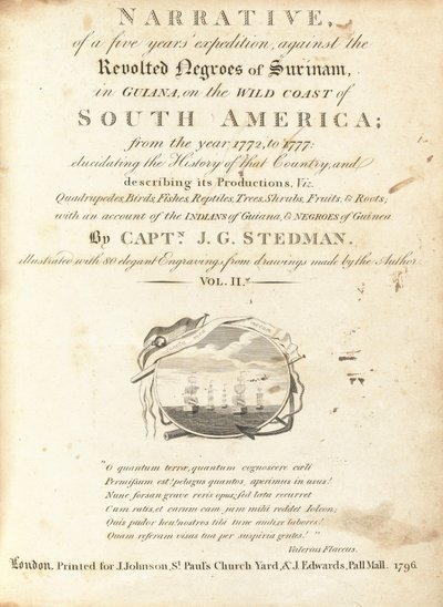 Kertomus viiden vuoden tutkimusmatkasta Surinamin kapinallisia neekereitä vastaan Guyanassa Etelä-Amerikan villillä rannikolla (nide II) tekijältä Various Artists, including William Blake, after John Gabriel Stedman