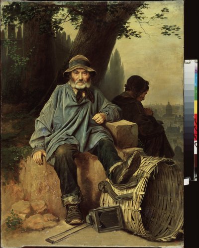 Kirpputorit Pariisissa (Ranska). Vasily (Vasily) Grigorjevitš Perovin (1834-1882) maalaus öljy kankaalle tekijältä Vasili Grigorevich Perov
