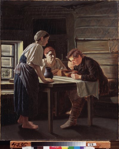 Pyhiinvaeltajan vastaanotto. Vasili (Vassili) Grigorjevitš Perovin (1834-1882) maalaus öljy kankaalle tekijältä Vasili Grigorevich Perov