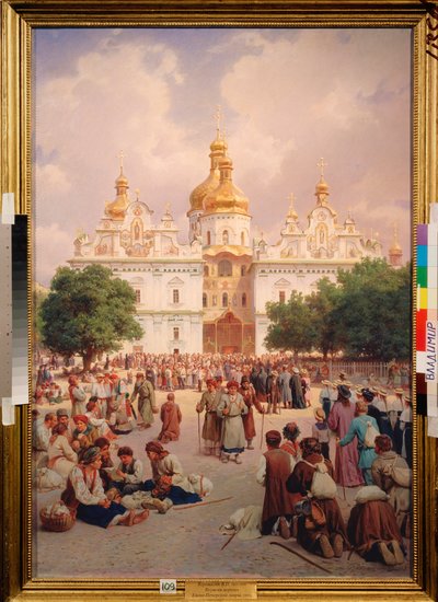 Devant le monastere des Caves a Kiev (Ukraina) (ennen Kiovan luolaluostaria) - Peinture de Vasili Petrovich Vereshchagin (Vassili Verechtchaguine) (1835-1909), huile sur toile tekijältä Vasili Petrovich Vereschagin