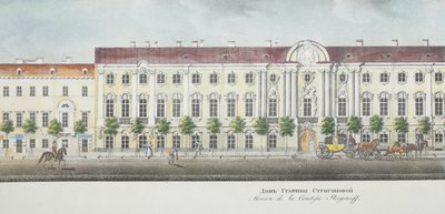 Stroganov-palatsi Nevski Prospektin panoraamanäkymästä tekijältä Vasili Semenovich Sadovnikov