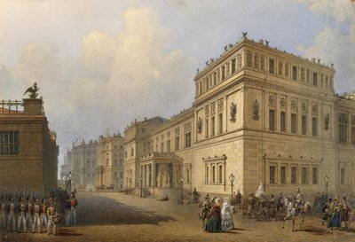 Näkymä uudelle Eremitaašille Millionnaya Streetin kautta, 1851 tekijältä Vasili Semenovich Sadovnikov