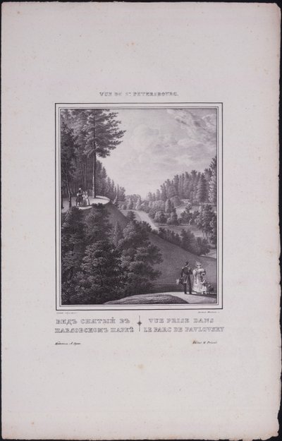 Näkymät Pietariin. Näkymä Pavlovskin puistoon, 1833 tekijältä Vasili Semenovich Sadovnikov
